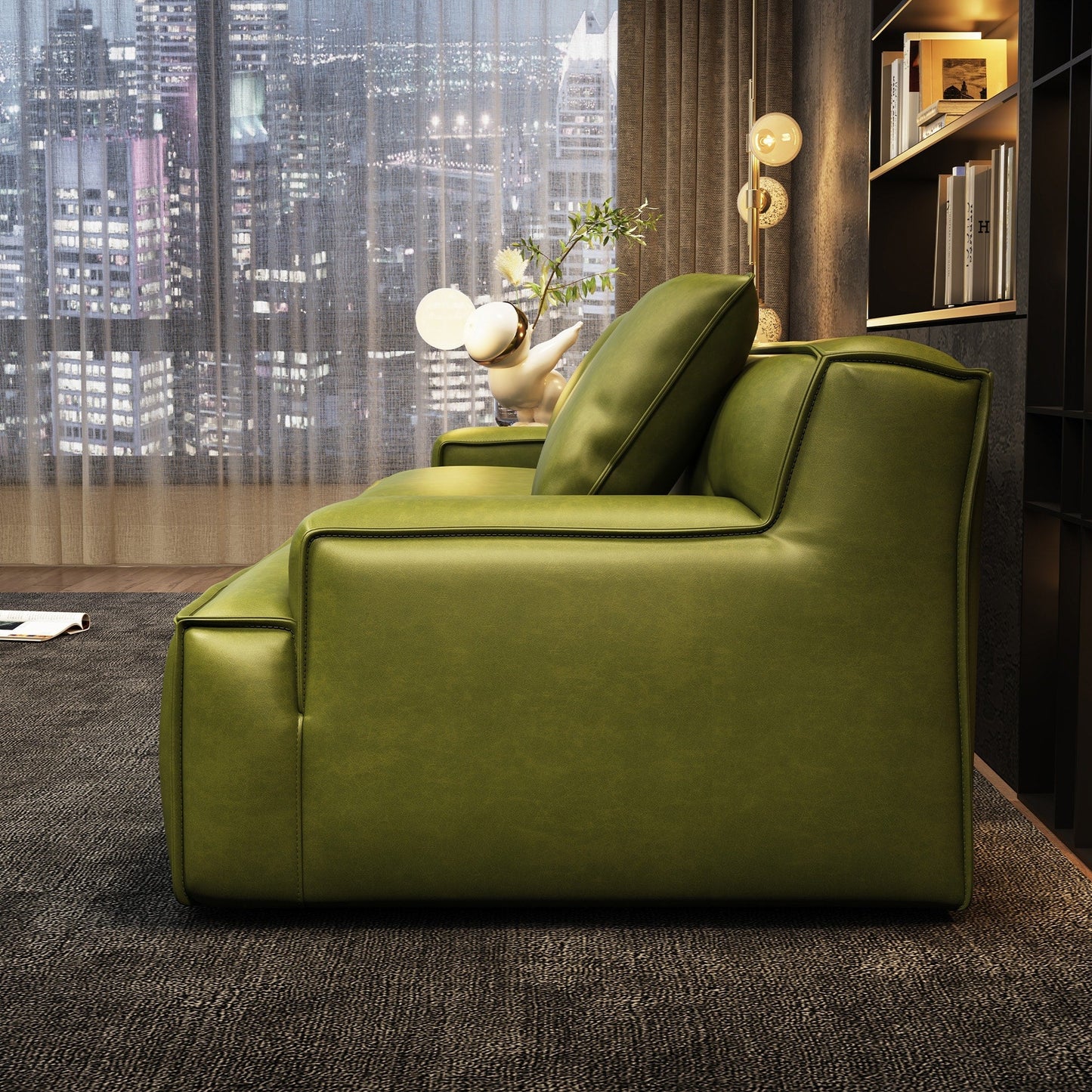 Divano con braccioli incassati, imbottito in pelle per soggiorno - 110,2 W - 110,2 x 28,35