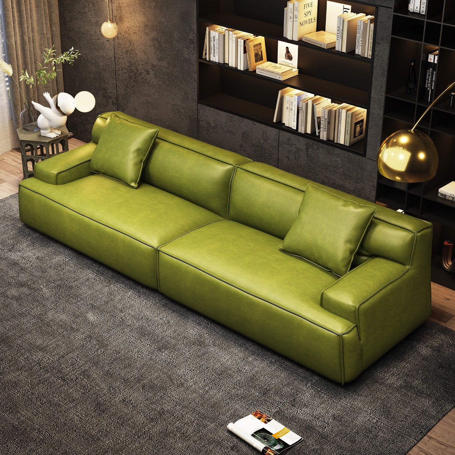 Divano con braccioli incassati, imbottito in pelle per soggiorno - 110,2 W - 110,2 x 28,35