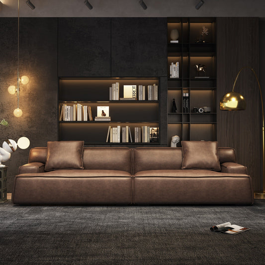 Divano con braccioli incassati, imbottito in pelle per soggiorno - 110,2 W - 110,2 x 28,35