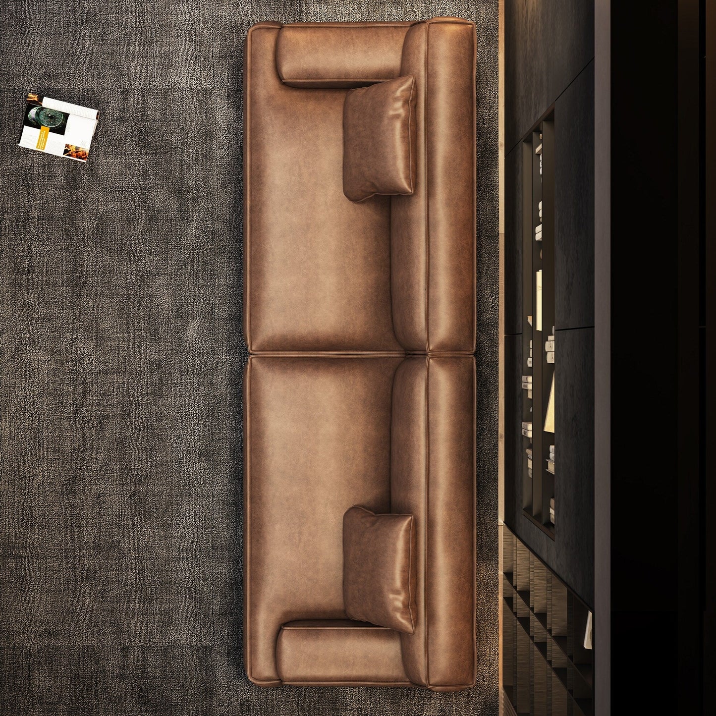 Divano con braccioli incassati, imbottito in pelle per soggiorno - 110,2 W - 110,2 x 28,35