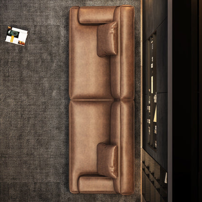 Divano con braccioli incassati, imbottito in pelle per soggiorno - 110,2 W - 110,2 x 28,35