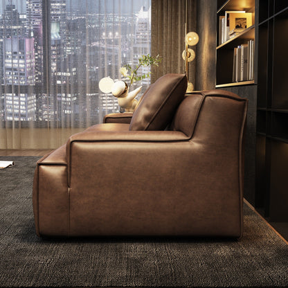 Divano con braccioli incassati, imbottito in pelle per soggiorno - 110,2 W - 110,2 x 28,35