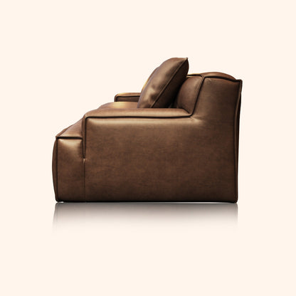 Divano con braccioli incassati, imbottito in pelle per soggiorno - 110,2 W - 110,2 x 28,35