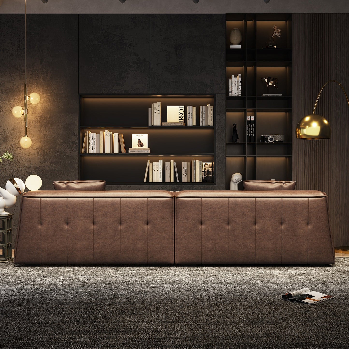 Divano con braccioli incassati, imbottito in pelle per soggiorno - 110,2 W - 110,2 x 28,35