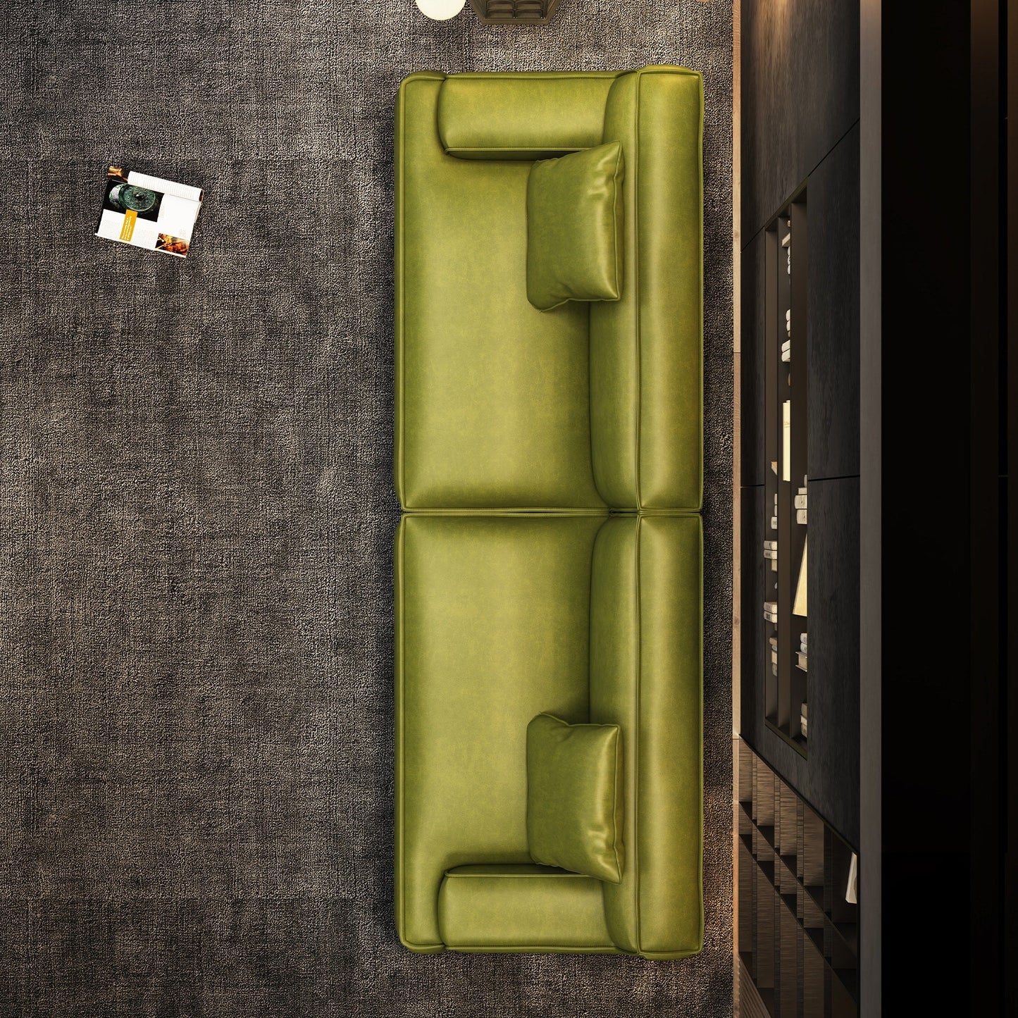 Divano con braccioli incassati, imbottito in pelle per soggiorno - 110,2 W - 110,2 x 28,35