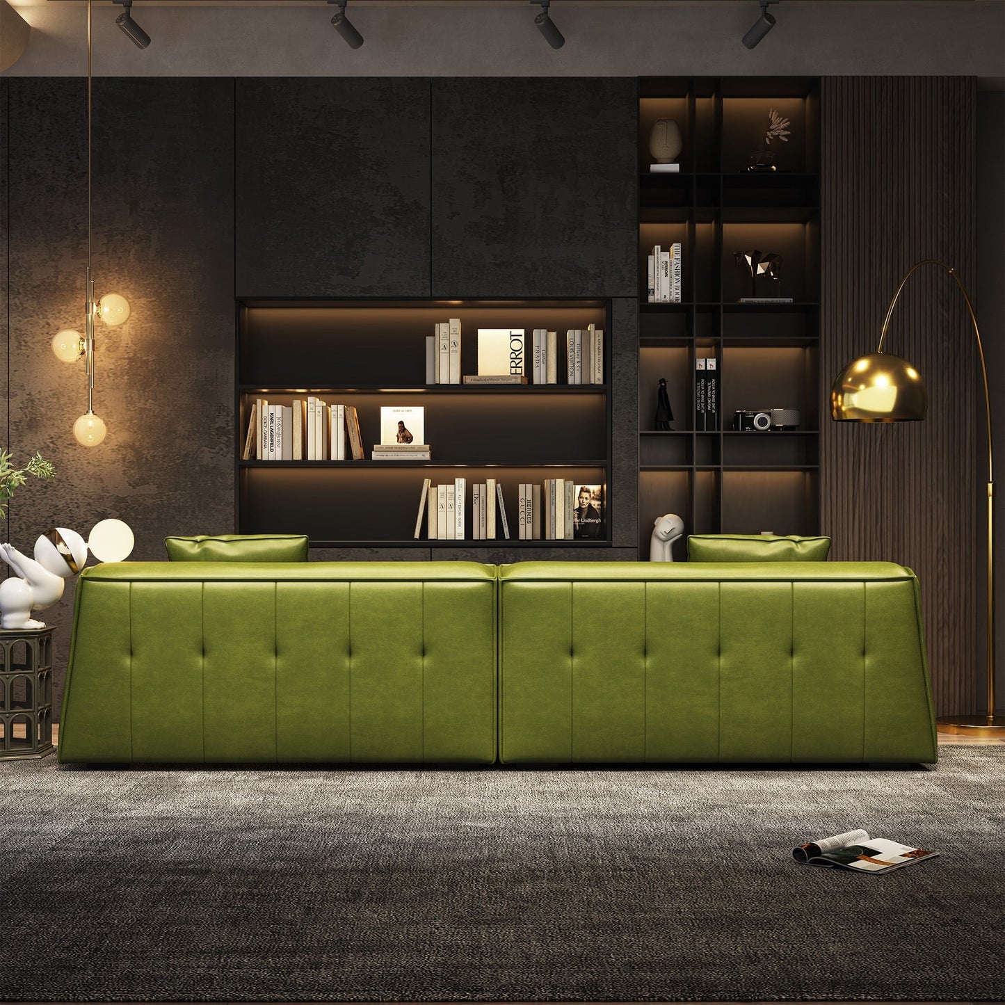 Divano con braccioli incassati, imbottito in pelle per soggiorno - 110,2 W - 110,2 x 28,35