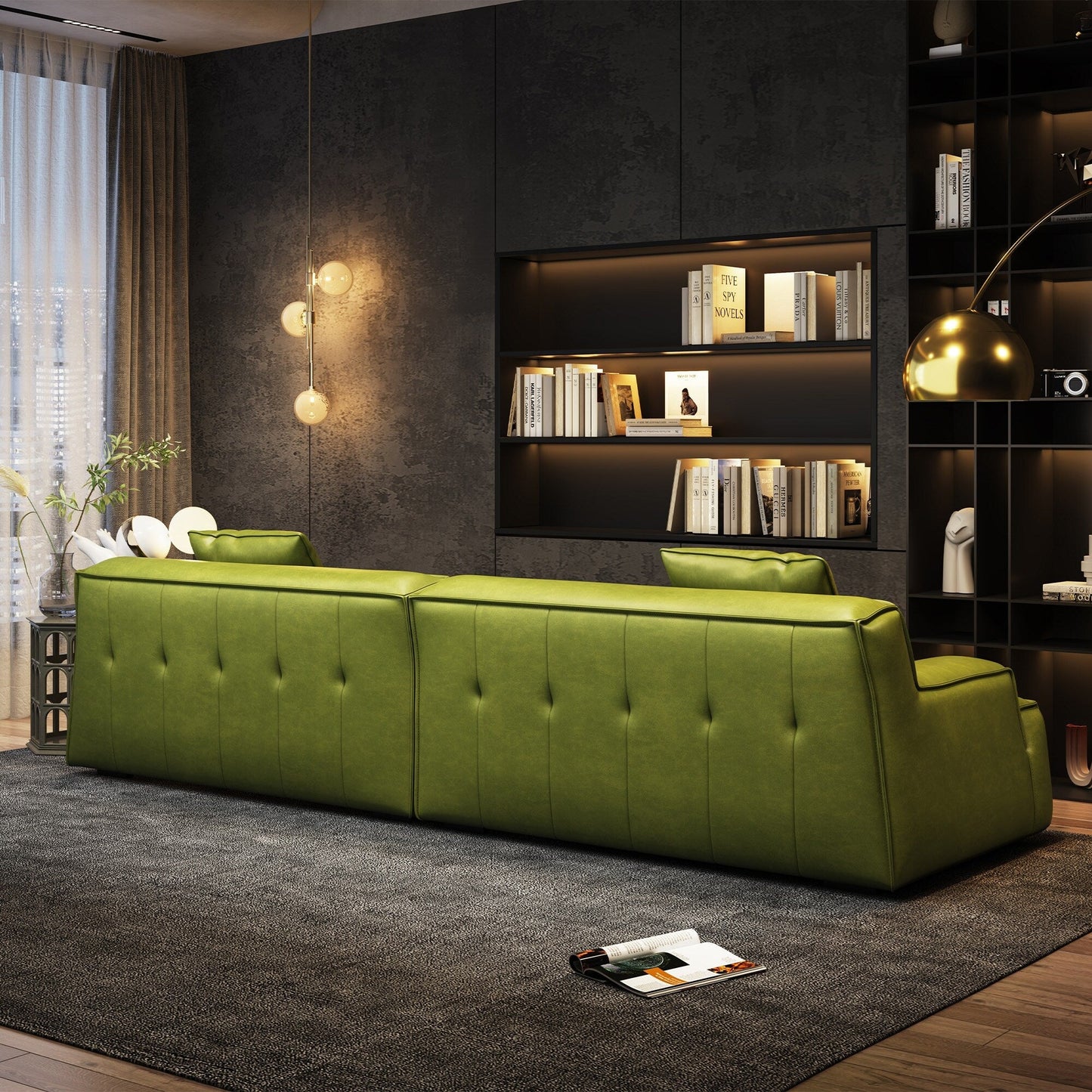 Divano con braccioli incassati, imbottito in pelle per soggiorno - 110,2 W - 110,2 x 28,35