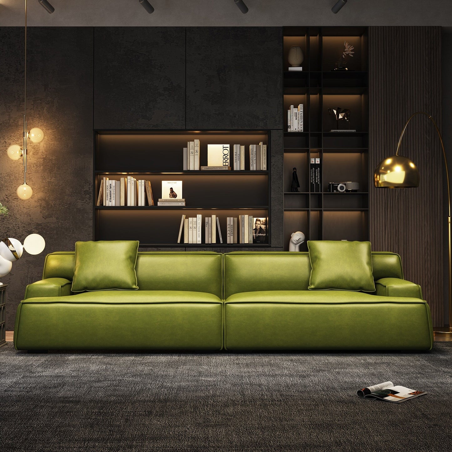 Divano con braccioli incassati, imbottito in pelle per soggiorno - 110,2 W - 110,2 x 28,35