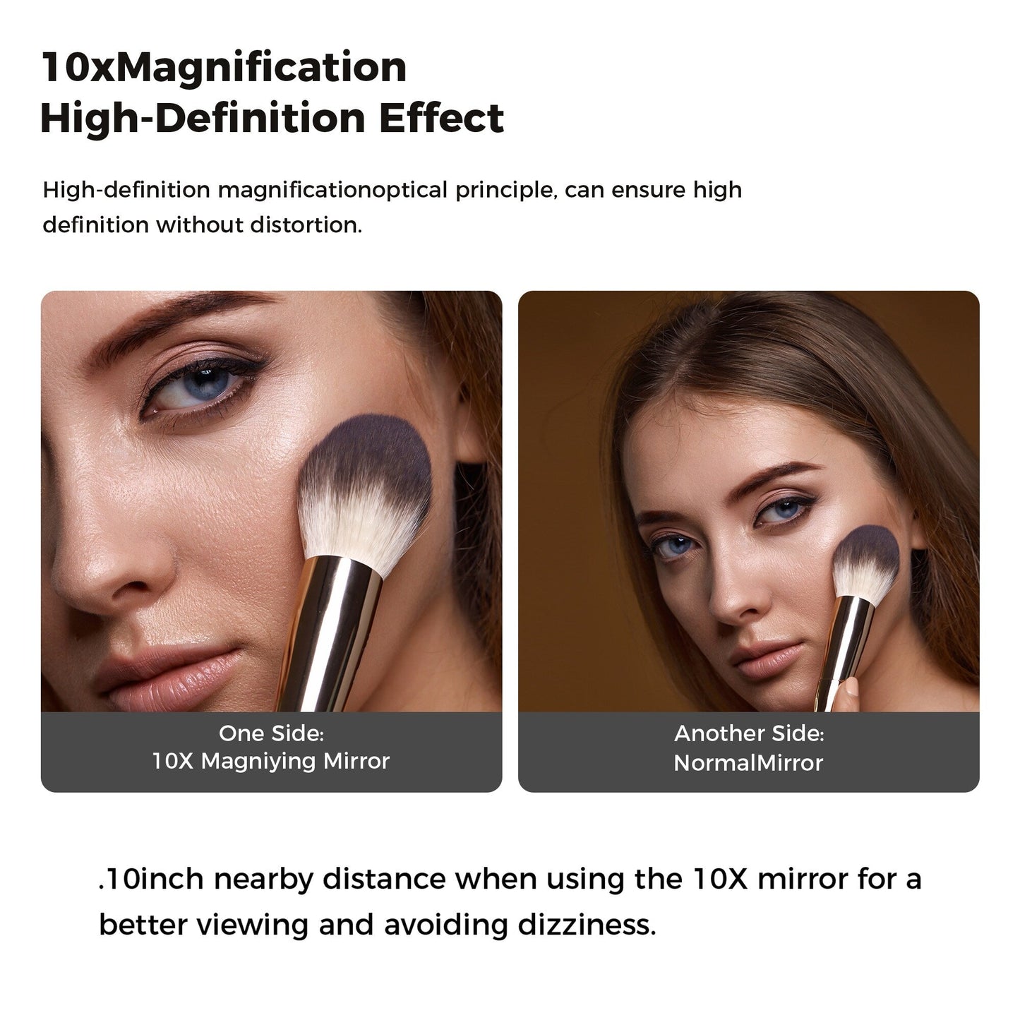 Specchio da trucco rotondo da parete per bagno, ricaricabile, ingrandimento 1x/10x, 3 luci colorate