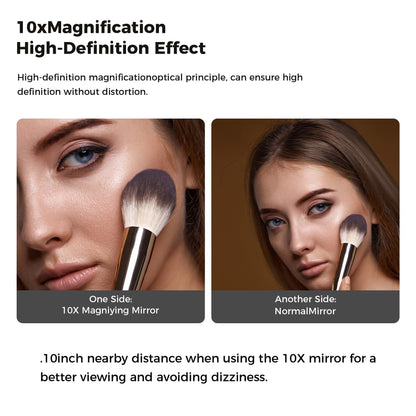 Specchio da trucco rotondo da parete per bagno, ricaricabile, ingrandimento 1x/10x, 3 luci colorate