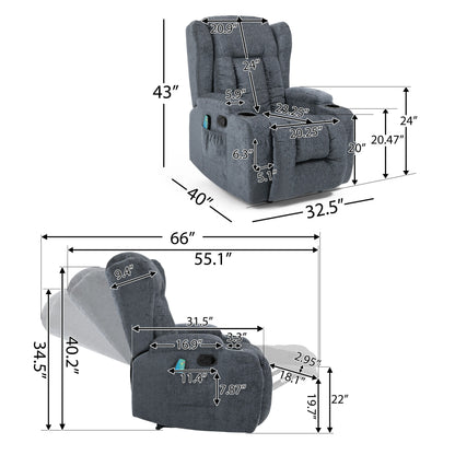 Poltrona reclinabile con 5 modalità di massaggio, riscaldamento e telecomando, doppio portabicchieri, reclinazione manuale e tasca laterale portaoggetti