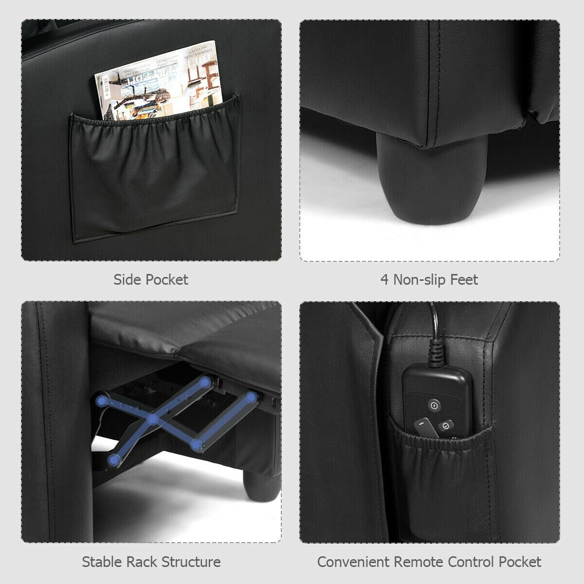 Poltrona reclinabile massaggiante, divano singolo ergonomico regolabile con imbottitura