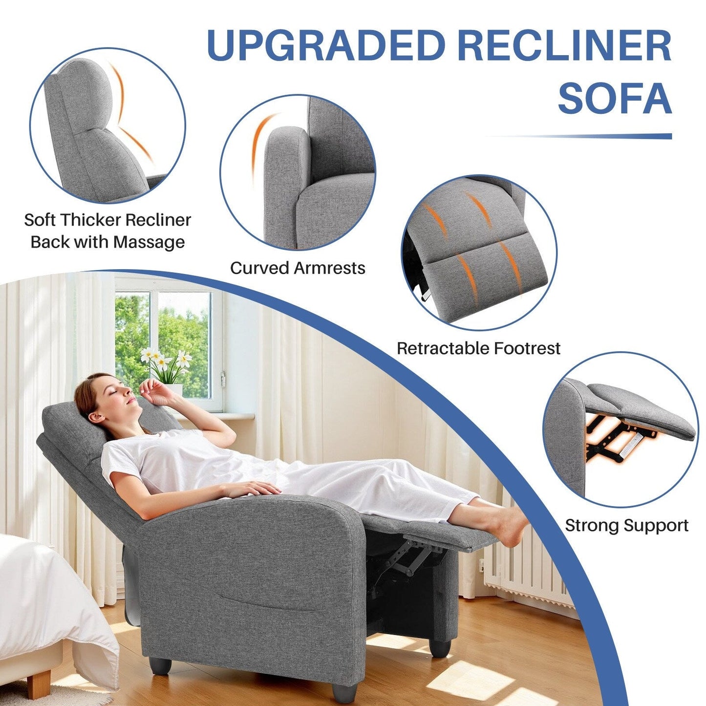 Poltrona reclinabile regolabile per massaggi, piccola poltrona per home theater, per soggiorno e adulti