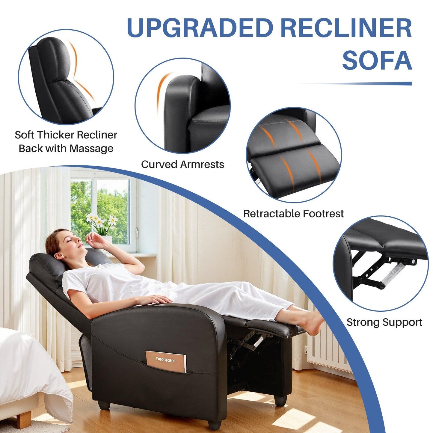 Poltrona reclinabile regolabile per massaggi, piccola poltrona per home theater, per soggiorno e adulti