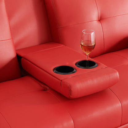 Divano letto a due posti in similpelle rosso 67 con 2 portabicchieri e gambe in acciaio inox per soggiorno