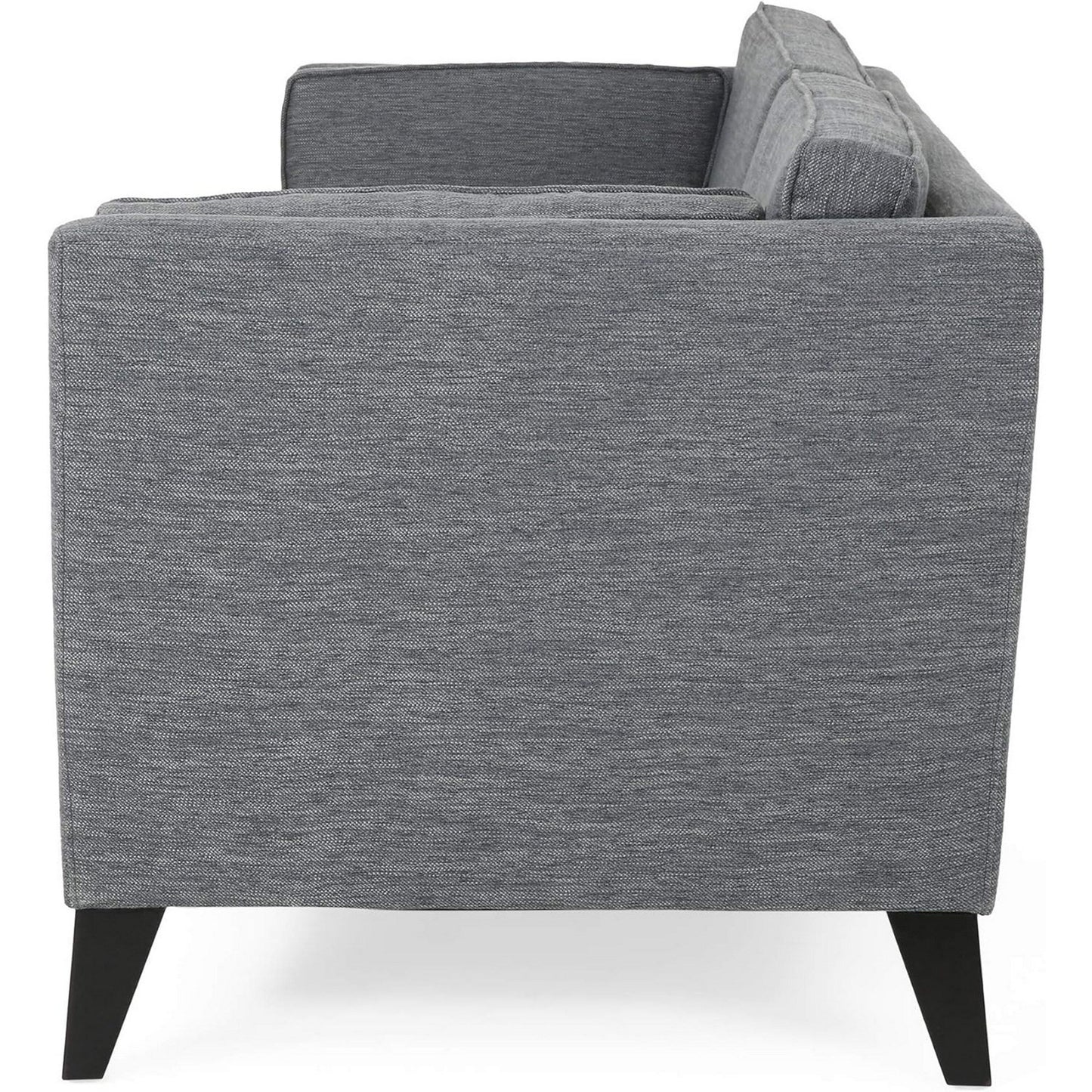 Divano Reed, 2 cuscini laterali, rivestimento in poliestere grigio, legno nero, 83 pollici