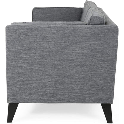 Divano Reed, 2 cuscini laterali, rivestimento in poliestere grigio, legno nero, 83 pollici