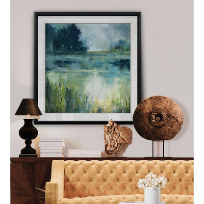 Reflections Edge - Stampa incorniciata personalizzata - blu, bianco, grigio, giallo, verde, argento, oro