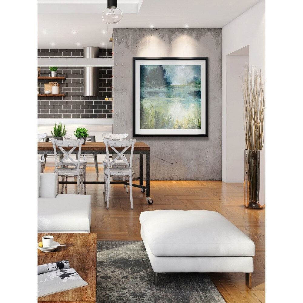 Reflections Edge - Stampa incorniciata personalizzata - blu, bianco, grigio, giallo, verde, argento, oro