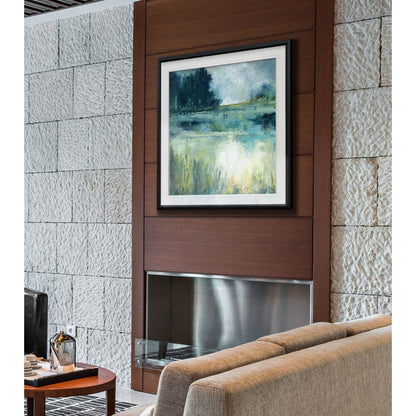 Reflections Edge - Stampa incorniciata personalizzata - blu, bianco, grigio, giallo, verde, argento, oro