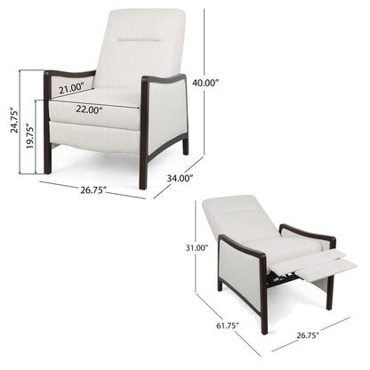 Poltrona reclinabile Reina con schienale a spinta, legno di betulla marrone, tessuto beige