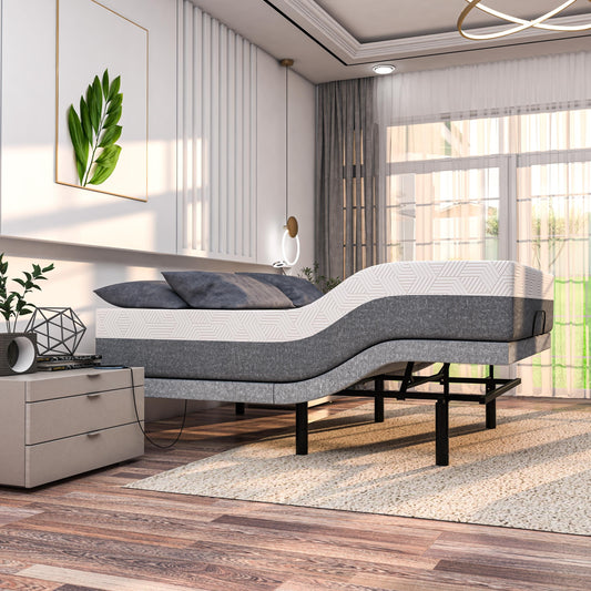 Rete per letto regolabile Renanim con materasso in memory foam in gel medio da 14 pollici, doppio massaggio, porte USB, app, telecomando