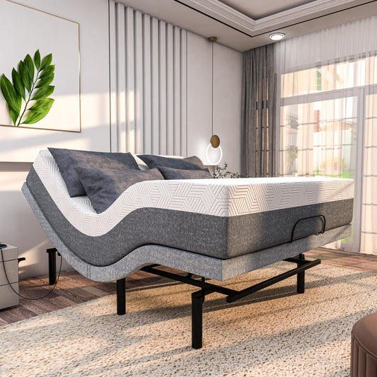 Struttura per letto matrimoniale regolabile Renanim Twin XL con materasso ibrido, doppio massaggio, porte USB, app, telecomando