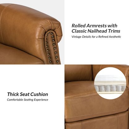 Poltrona reclinabile girevole elettrica tradizionale in vera pelle con borchie Renato e base in metallo, set da 2 di HULALA HOME