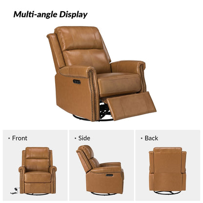 Poltrona reclinabile girevole elettrica tradizionale in vera pelle con borchie Renato e base in metallo, set da 2 di HULALA HOME