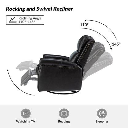 Poltrona reclinabile girevole elettrica tradizionale in vera pelle con borchie Renato e base in metallo, set da 2 di HULALA HOME