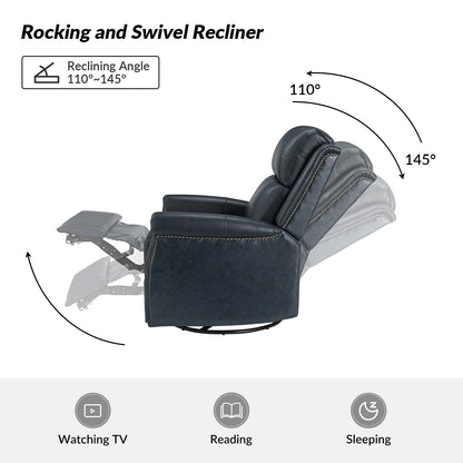 Poltrona reclinabile girevole elettrica tradizionale in vera pelle con borchie Renato e base in metallo, set da 2 di HULALA HOME