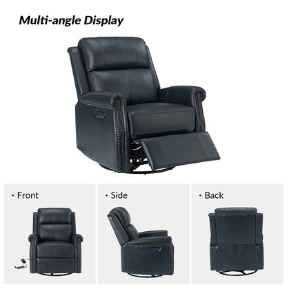 Poltrona reclinabile girevole elettrica tradizionale in vera pelle con borchie Renato e base in metallo, set da 2 di HULALA HOME