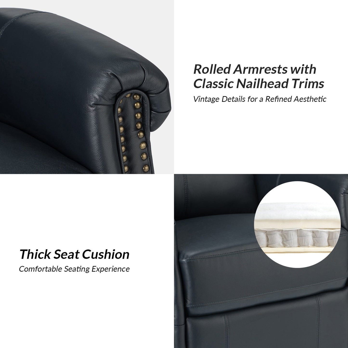 Poltrona reclinabile girevole elettrica tradizionale in vera pelle con borchie Renato e base in metallo, set da 2 di HULALA HOME