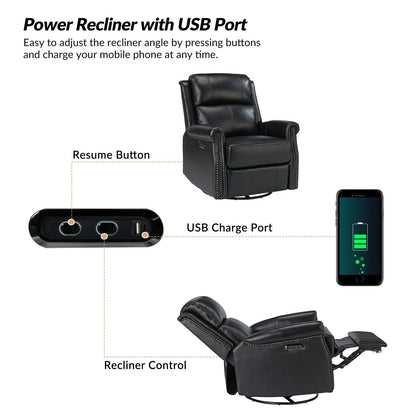 Poltrona reclinabile girevole elettrica tradizionale in vera pelle con borchie Renato e base in metallo, set da 2 di HULALA HOME