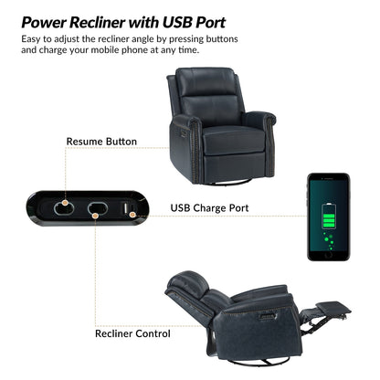 Poltrona reclinabile girevole elettrica tradizionale in vera pelle con borchie Renato e base in metallo, set da 2 di HULALA HOME