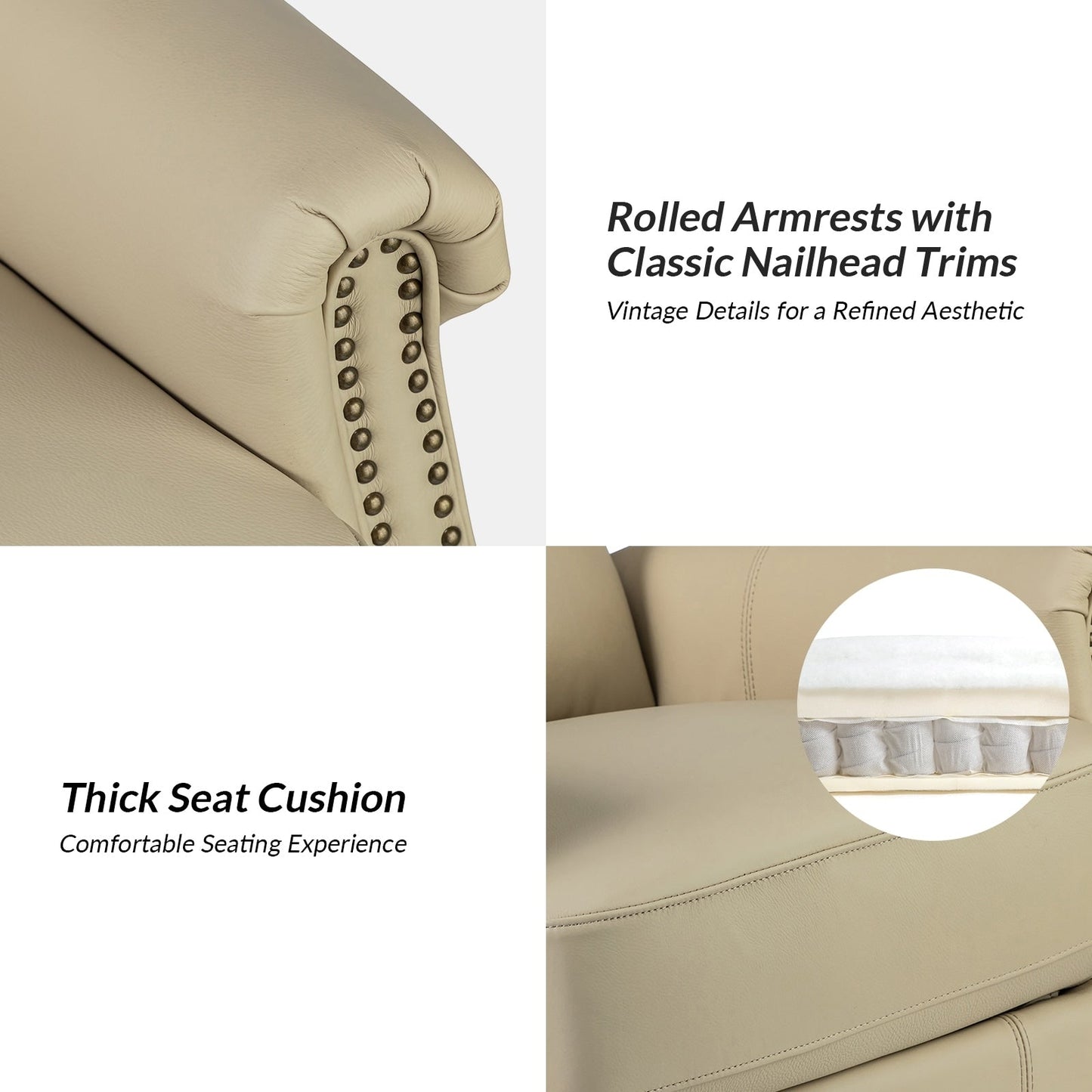 Poltrona reclinabile girevole elettrica tradizionale in vera pelle con borchie Renato e base in metallo, set da 2 di HULALA HOME