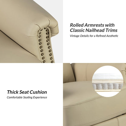 Poltrona reclinabile girevole elettrica tradizionale in vera pelle con borchie Renato e base in metallo, set da 2 di HULALA HOME