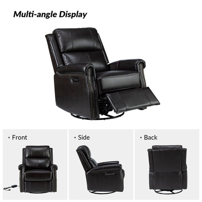 Poltrona reclinabile girevole elettrica tradizionale in vera pelle con borchie Renato e base in metallo, set da 2 di HULALA HOME