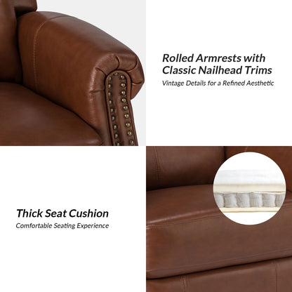 Poltrona reclinabile girevole elettrica tradizionale in vera pelle con borchie Renato e base in metallo, set da 2 di HULALA HOME