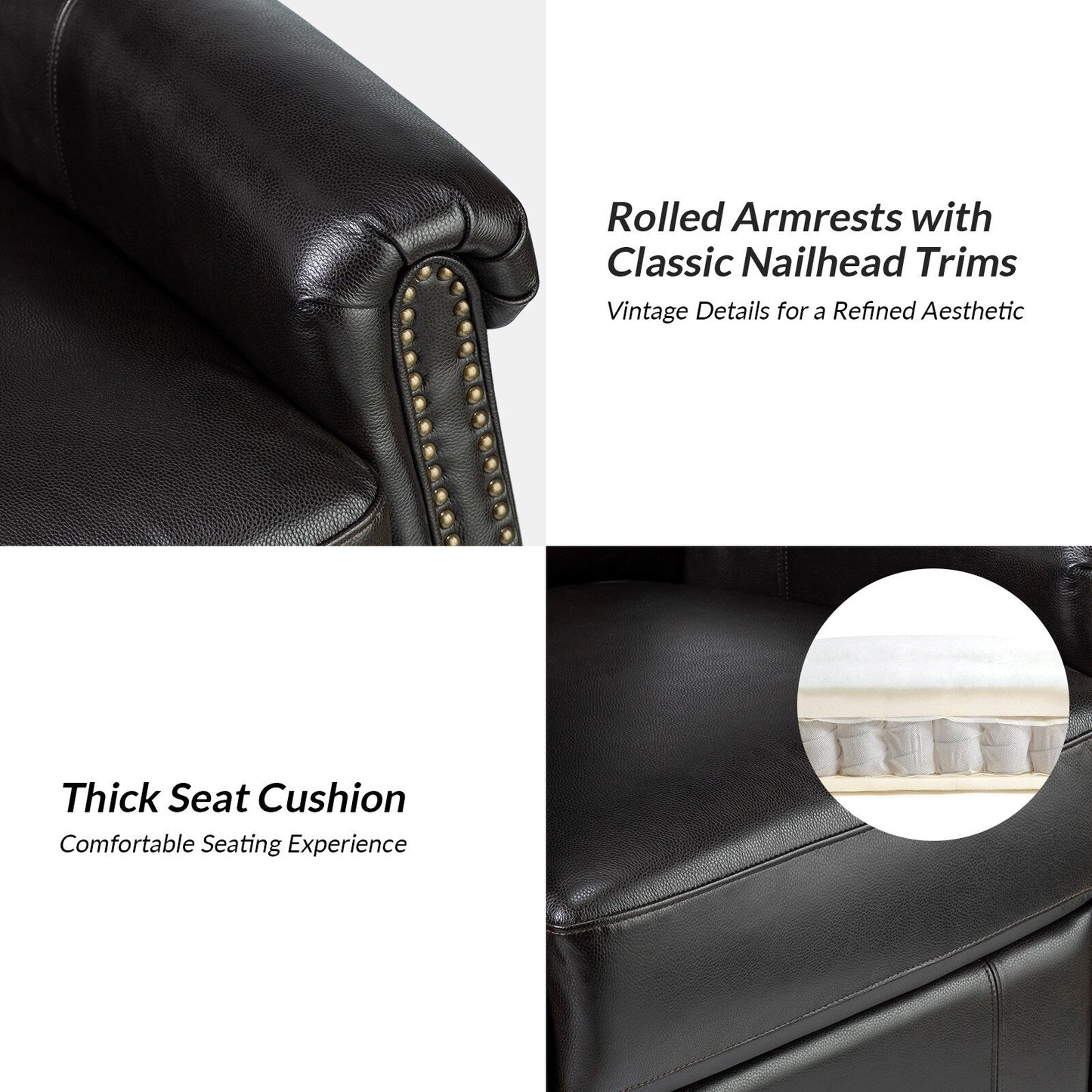 Poltrona reclinabile girevole elettrica tradizionale in vera pelle con borchie Renato e base in metallo, set da 2 di HULALA HOME