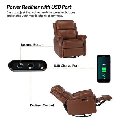 Poltrona reclinabile girevole elettrica tradizionale in vera pelle con borchie Renato e base in metallo, set da 2 di HULALA HOME