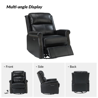 Poltrona reclinabile girevole elettrica tradizionale in vera pelle con borchie Renato e base in metallo, set da 2 di HULALA HOME