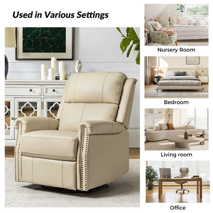 Poltrona reclinabile girevole elettrica tradizionale in vera pelle con borchie Renato e base in metallo, set da 2 di HULALA HOME