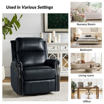 Poltrona reclinabile girevole elettrica tradizionale in vera pelle con borchie Renato e base in metallo, set da 2 di HULALA HOME