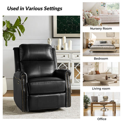 Poltrona reclinabile girevole elettrica tradizionale in vera pelle con borchie Renato e base in metallo, set da 2 di HULALA HOME