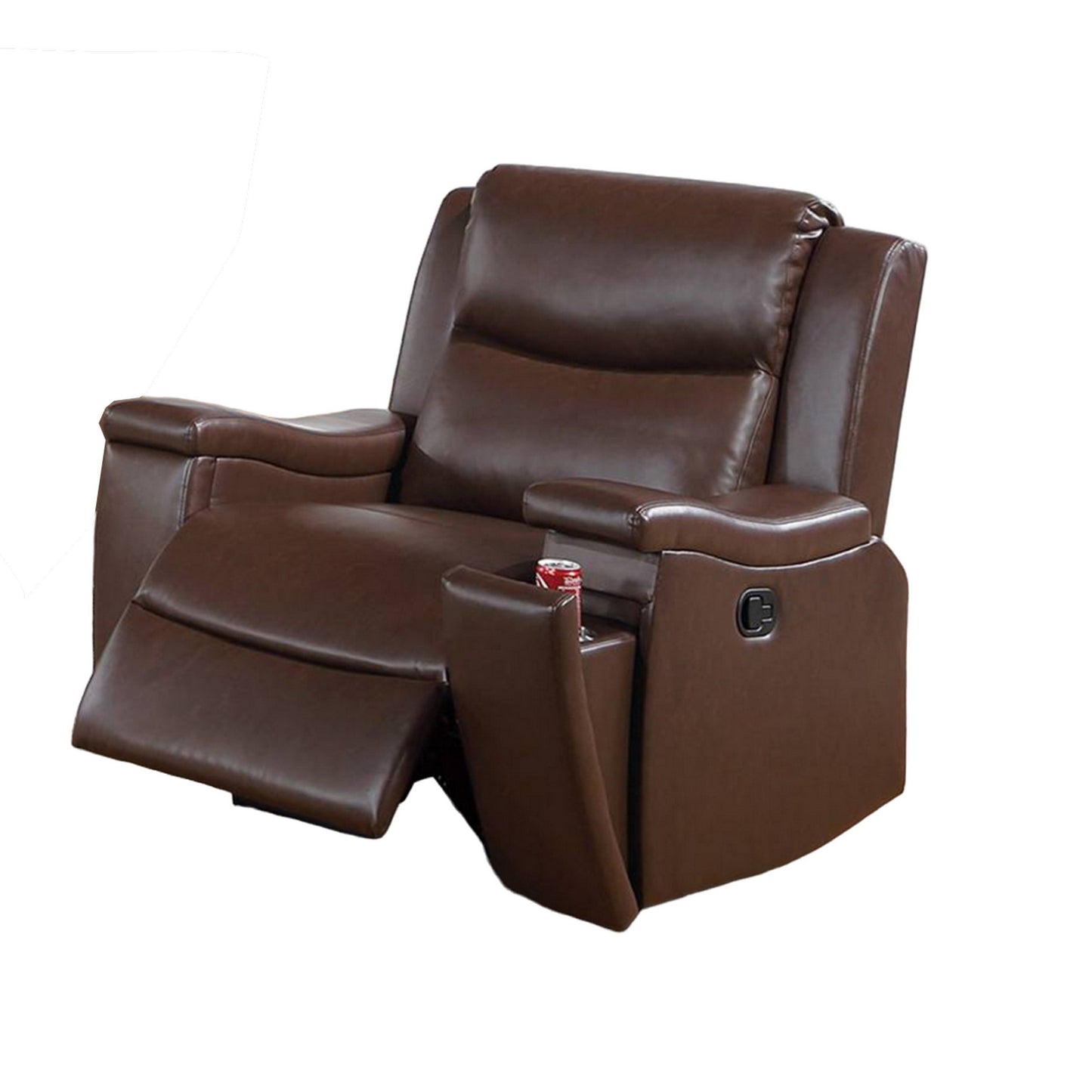 Poltrona reclinabile manuale Renna con portabicchieri, similpelle color cammello