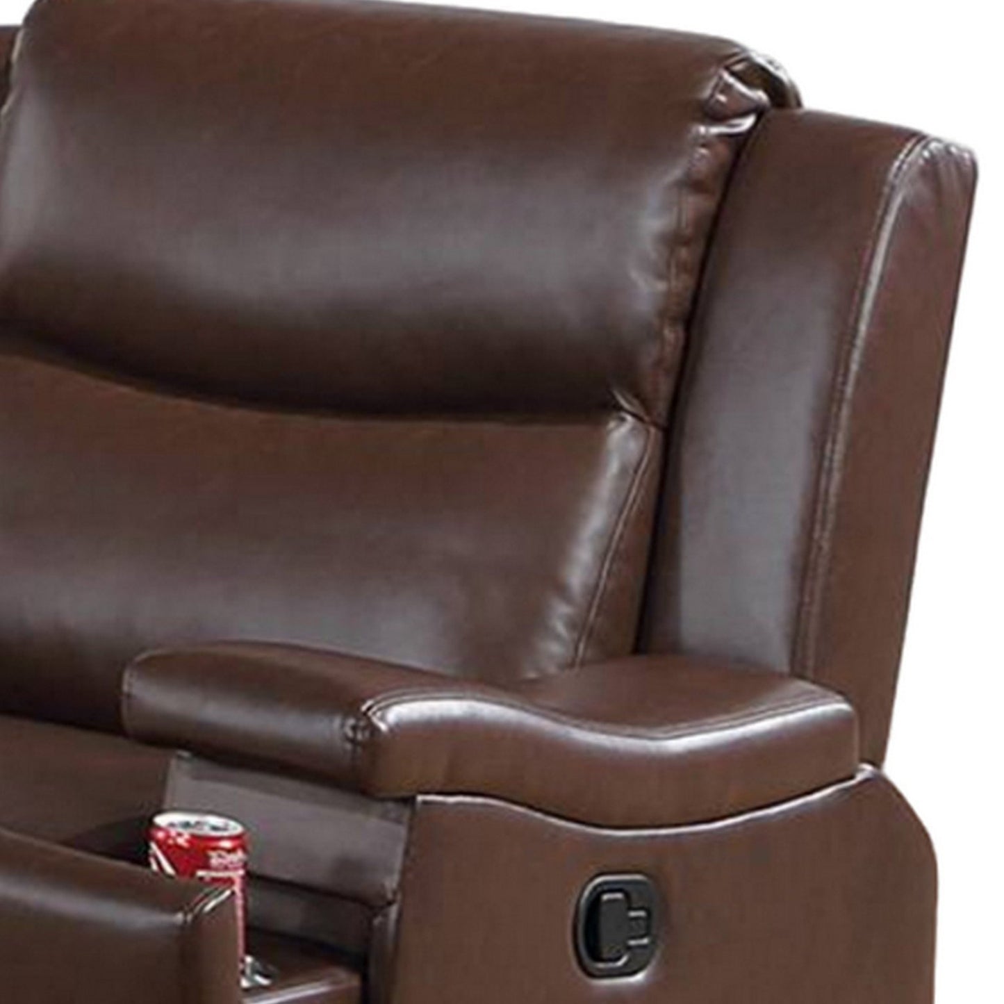 Poltrona reclinabile manuale Renna con portabicchieri, similpelle color cammello