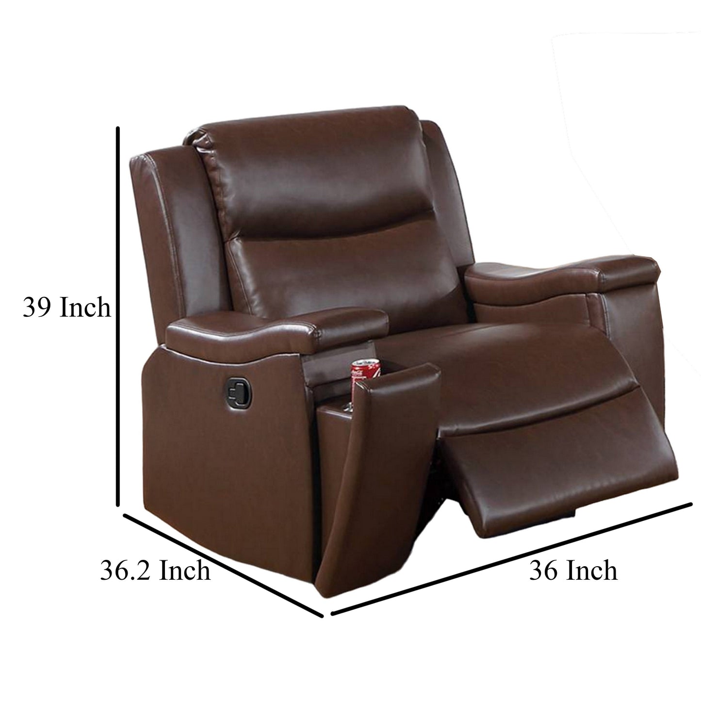 Poltrona reclinabile manuale Renna con portabicchieri, similpelle color cammello