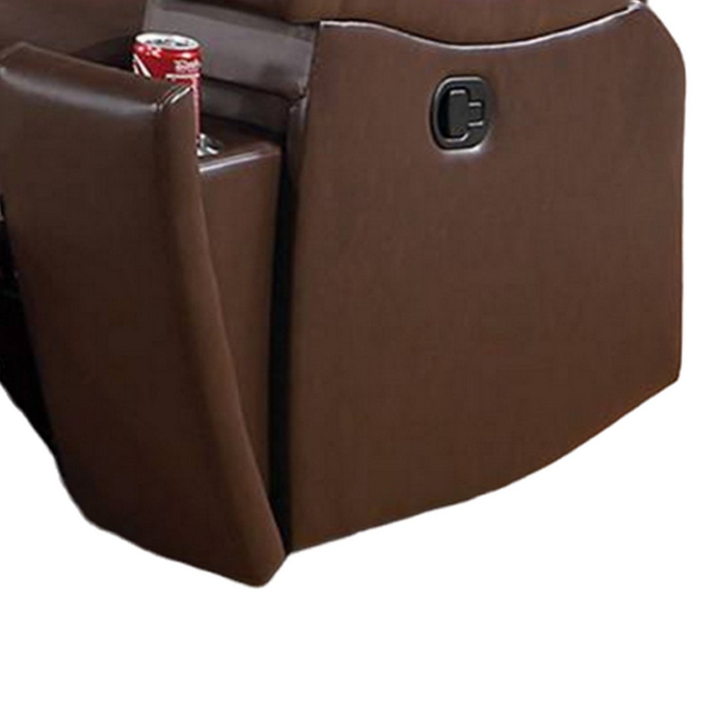 Poltrona reclinabile manuale Renna con portabicchieri, similpelle color cammello