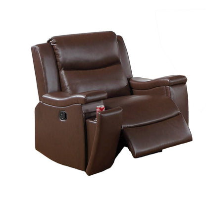 Poltrona reclinabile manuale Renna con portabicchieri, similpelle color cammello